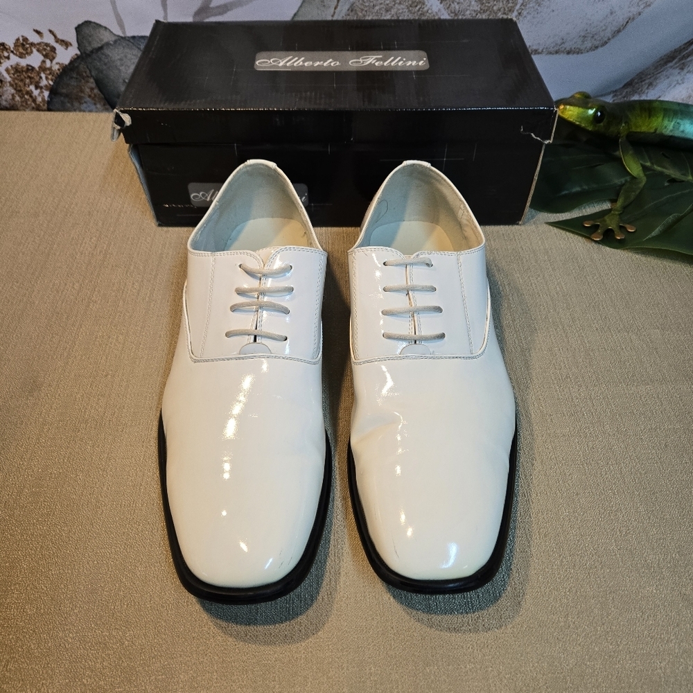 Alberto Fellini Men's White Patent Formal Oxfords sz 12
